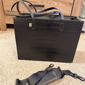 BEIS Black Croc-Embossed Laptop Tote with Detachable Strap